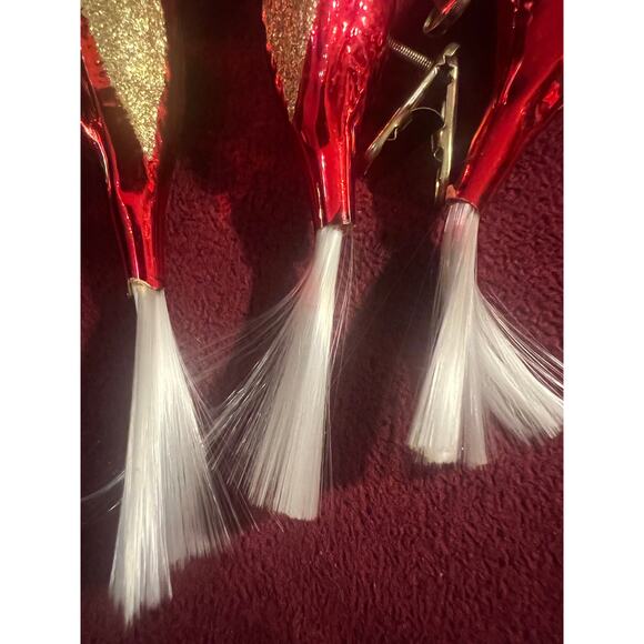 3 Vintage 1970's Mercury Glass Clip On Bird Ornaments 5”Red w Fiberglass tail - Picture 5 of 11